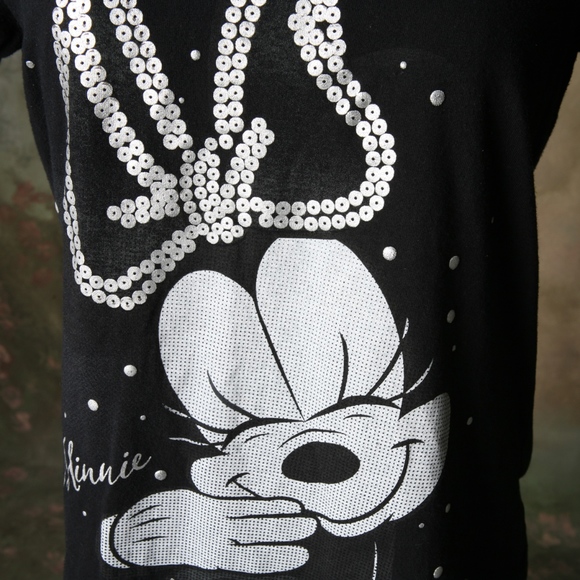 Disney Store Minnie Mouse V-neck T Black Sz Lg - Picture 5 of 7